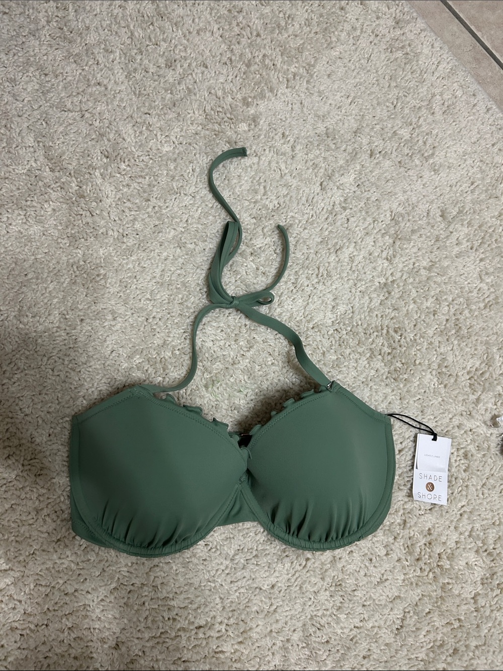 Shade & Shore Olive Green Halter Bikini Top 34DD